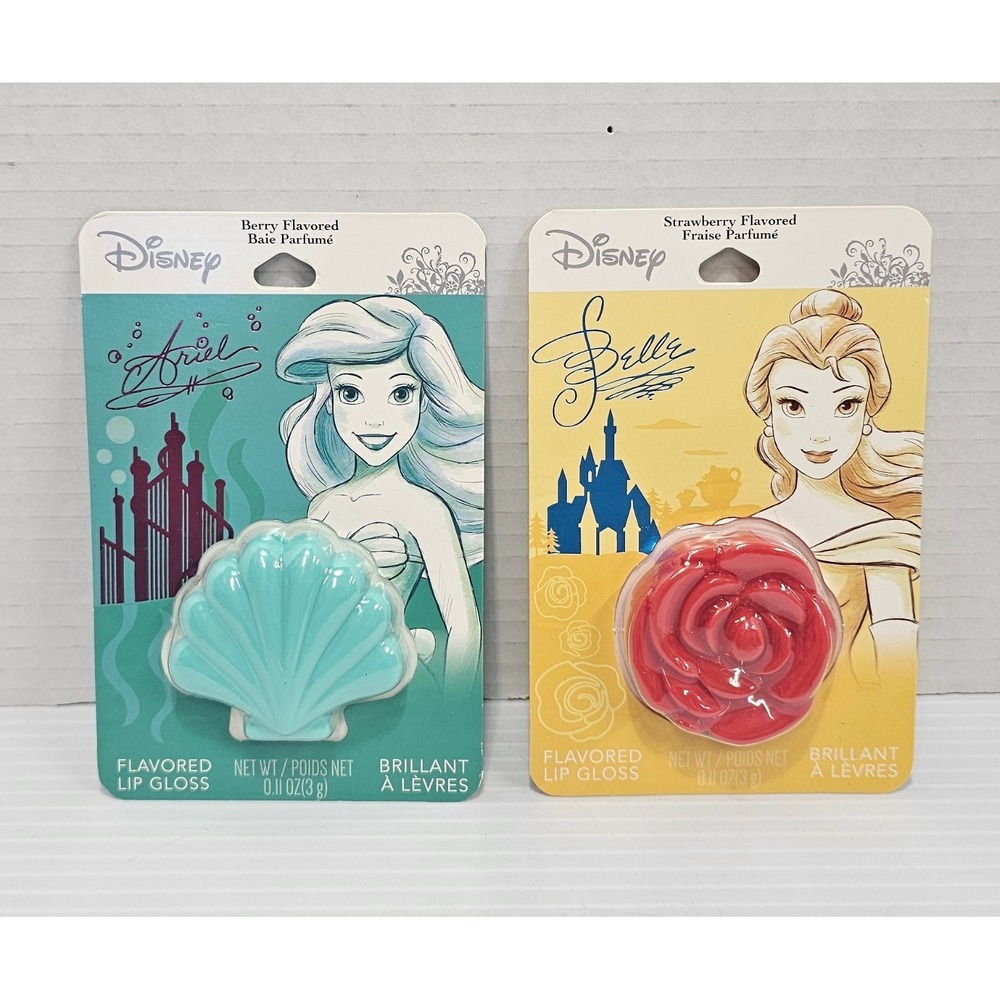 Disney Princess Flavored Lip Gloss Ariel Belle Lot Of 2 NIP Seashell Rose
